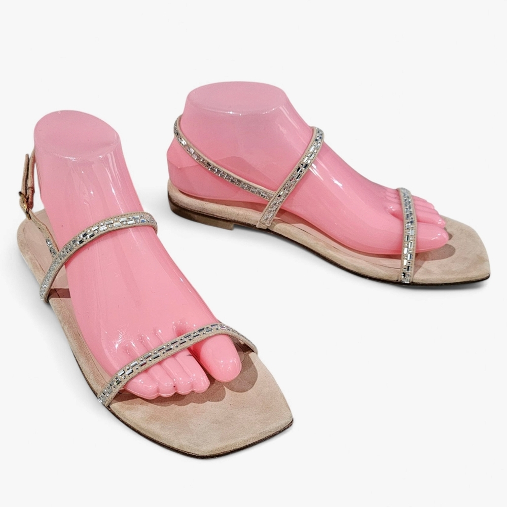 STUART WEITZMAN Samarra Crystal Embellish Beige Nude Nubuck Sandals 8M